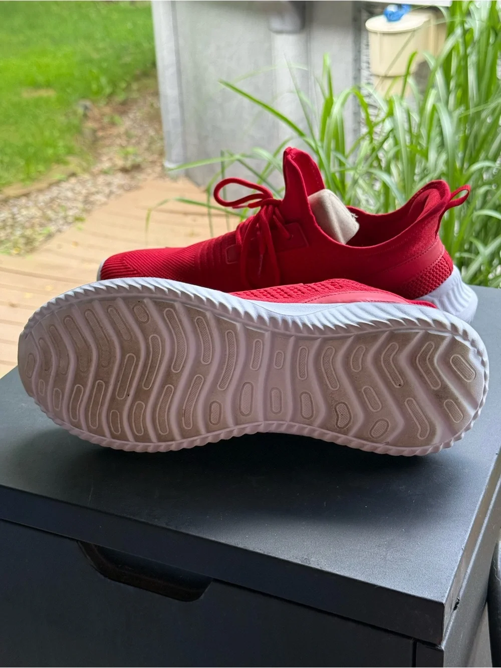 Bright Red Knit Athletic Sneakers with White Soles